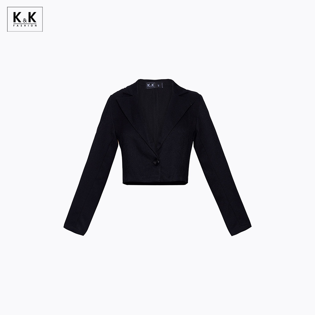 Áo Khoác Blazer Dáng Lửng K&amp;K Fashion AK10-16 Đen Tay Dài Chất Liệu Chéo Thái