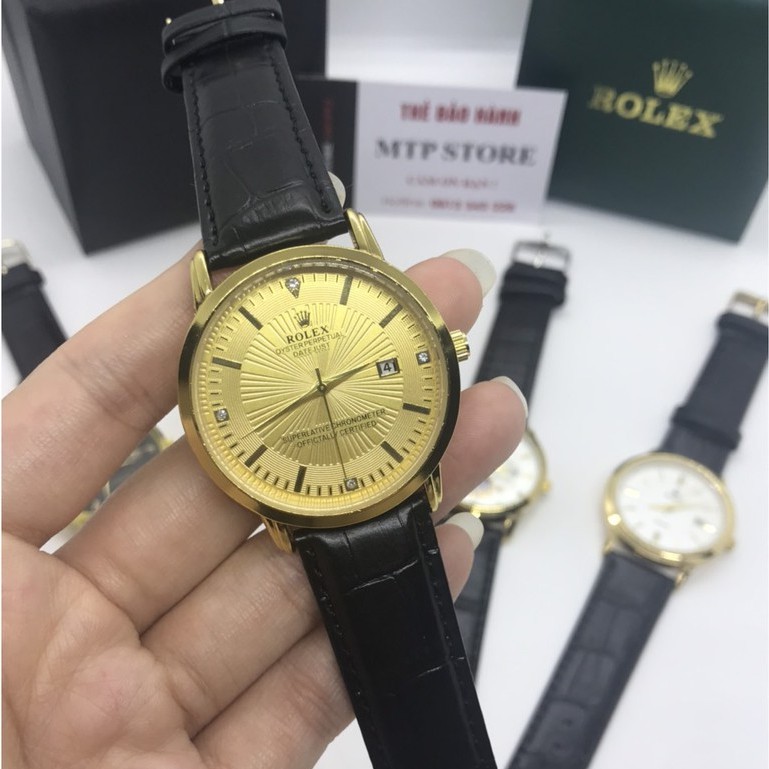 Đồng hồ Nam rolex dây da mềm, máy pin nhật, thẻ bảo hành 12 tháng
