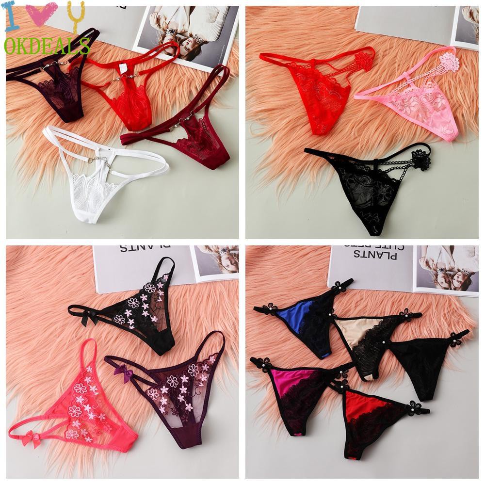 Quần lót lọt khe lưng thấp phối ren hoa trong suốt quyến rũ thích hợp cho nữ