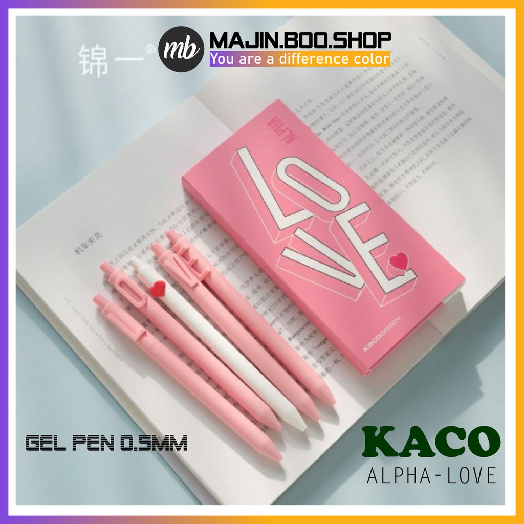 Bộ 5 bút bi gel KACO LOVE mực đen (chính hãng)