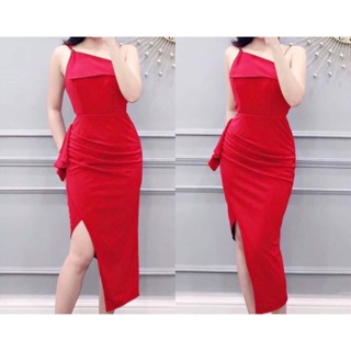 Đầm xếp ly 2 dây bèo eo xẻ tà sang chảnh