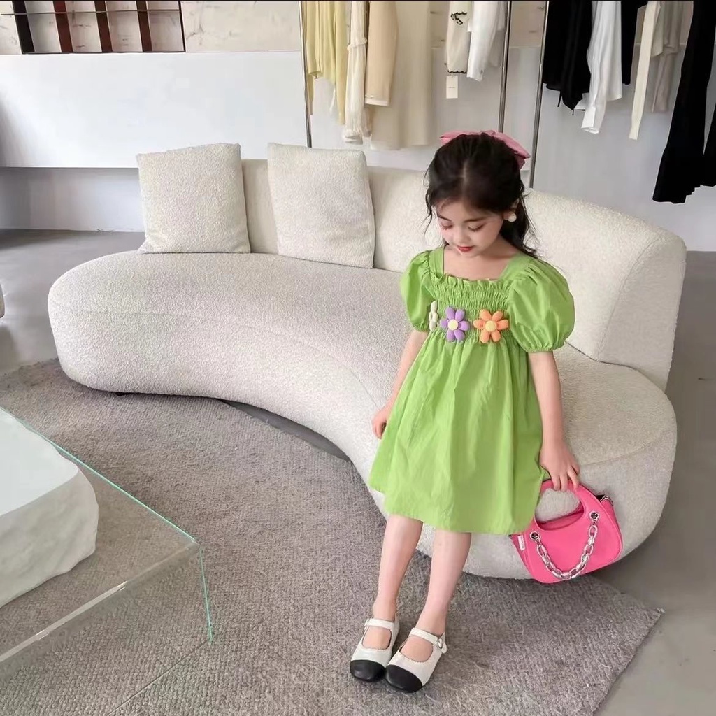 Đầm Công Chúa Tay Phồng Ngắn In Hoa Thời Trang Mùa Hè Hàn Quốc Hàng Mới Dành Cho Bé Gái 2023