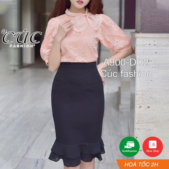 Chân váy nữ công sở cao cấp dáng dài đẹp Cúc Fashion DC2 đầm đuôi cá 2 tầng