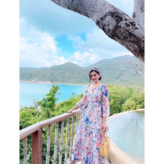 (free chỉnh sửa váy) đầm maxi von hoa tiểu thư du lịch chụp ảnh sống ảo