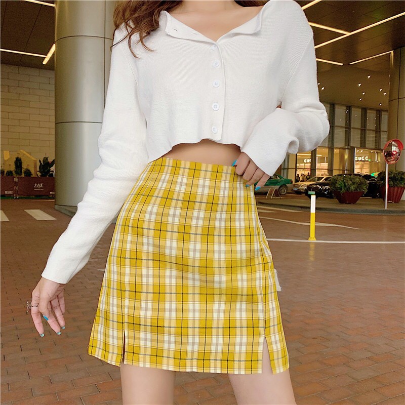 CHÂN VÁY CHỮ A KẺ CARO XANH ĐỎ VÀNG KHÓA KÉO CHUN SAU - CHÂN VÁY KẺ CARO ULZZANG | BigBuy360 - bigbuy360.vn