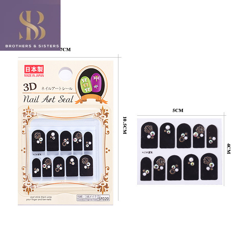 [Hàng mới về] Miếng dán móng tay nghệ thuật 3D đính đá và đinh tán mạ vàng SUAKE