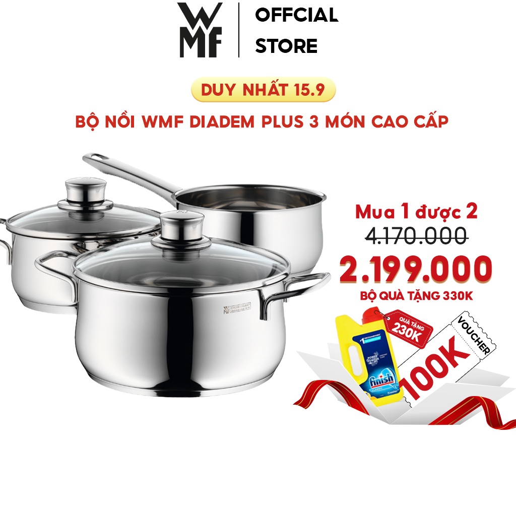 Bộ nồi WMF DIADEM PLUS 3 Món Chất Liệu Thép Cromargan Không Gỉ, Dùng Cho Mọi Loại Bếp Bảo Hành 24 Tháng - 0730299990