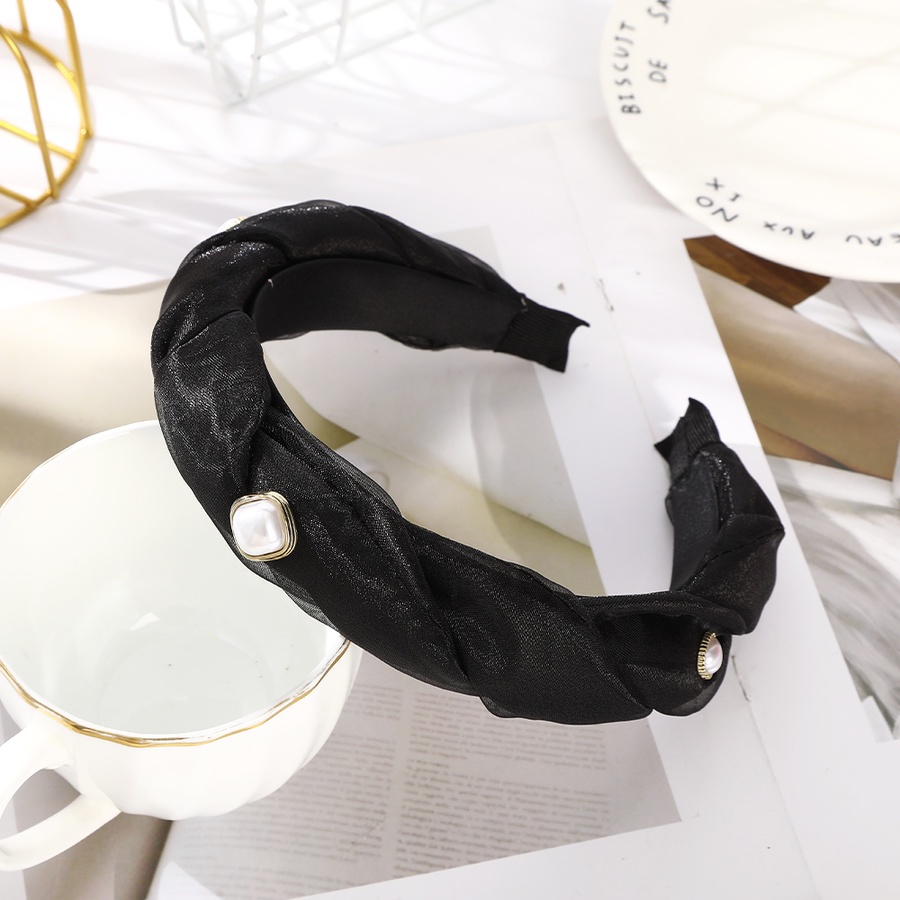 Băng Đô Cài Tóc Bản Rộng Dạng Lưới Thắt Nút Đính Ngọc Trai Phong Cách Hàn Quốc Cho Nữ