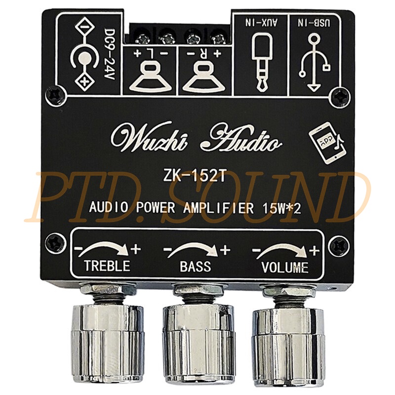 Mạch Wuzhi ZK - 152T khuếch đại âm thanh bluetooth 15w*2 chỉnh âm sắc. Mã Ampli ZK-152T Dùng DIY loa từ PTD Sound