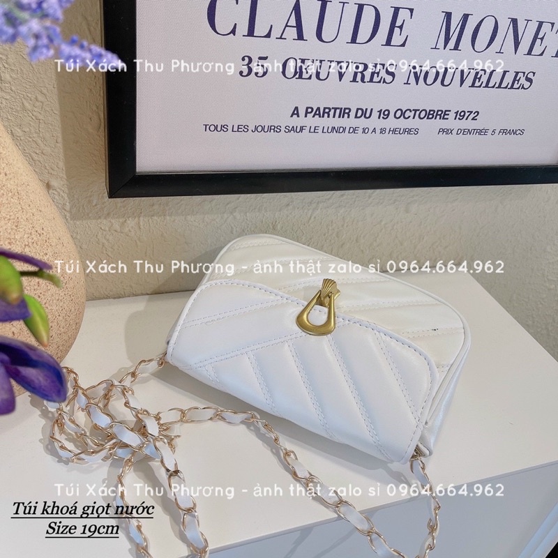 Túi xách nữ, túi đeo chéo trần chỉ khoá giọt nước dây da phối xích kiểu dáng hàn quốc thời trang dễ phối đồ