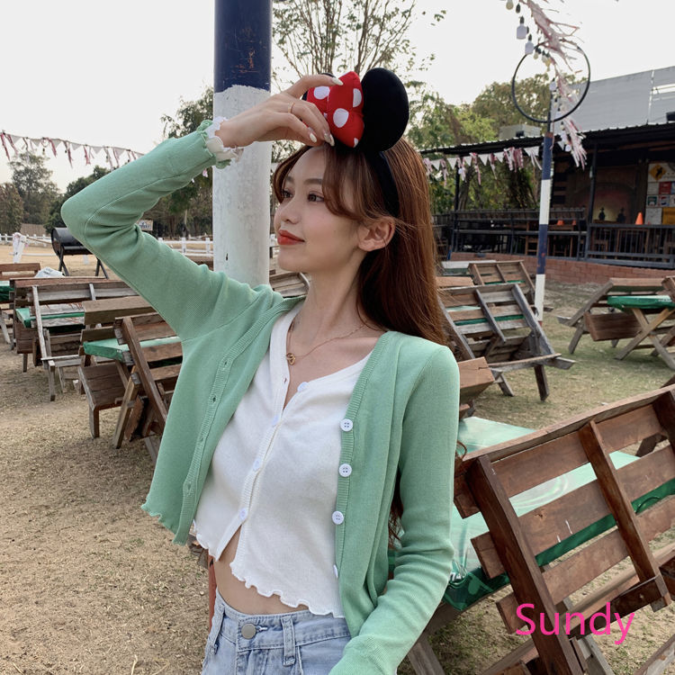 Áo Khoác Cardigan Dệt Kim Cổ Tim Xinh Xắn Cho Nữ