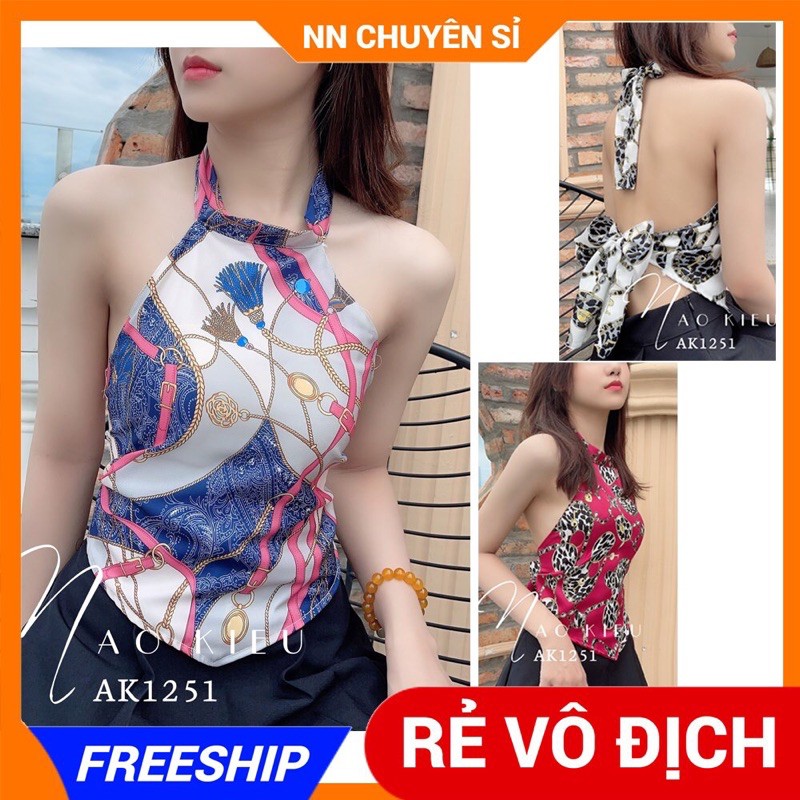 ÁO YẾM HỞ LƯNG IN HOẠ TIẾT AK1252 🔆ẢNH THẬT🔆 ÁO YẾM CỘT NƠ SAU 🔆 ÁO YẾM HOT HIT 2021 🔆 ÁO HỞ LƯNG
