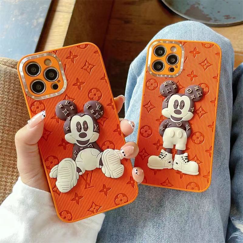 Ốp điện thoại da hình chuột Mickey ba chiều cho iPhone 13ProMax 13 13pro 11ProMax 11 X XS XR XSMAX 7+ 8+ 12Pro 12ProMax