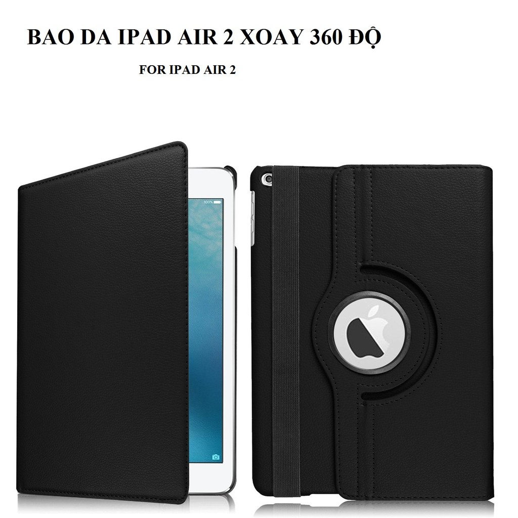 Bao da IPad Air 2 iPad 6 xoay 360 độ (ĐEN) - Hàng nhập khẩu - TẶNG KÈM BÚT CẢM ỨNG