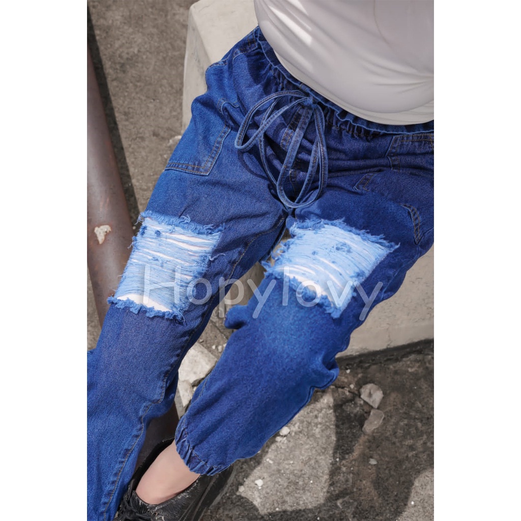 Quần JOGGER Jean Dài Phối Vết Rách Cá Tính Cho Nữ