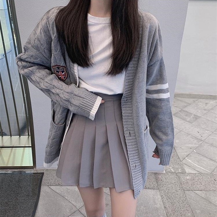 Áo Cardigan Len Thừng Logo Chất Dày Dáng Dài