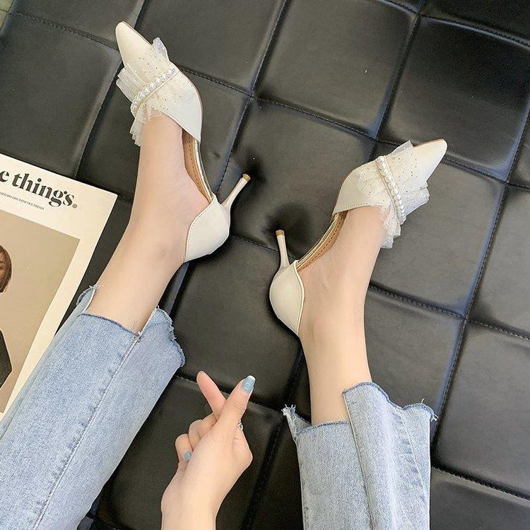 Giày Cao Gót Mũi Nhọn Phối Nơ Ngọc Trai Thiết Kế Tuyệt Đẹp Thời Trang Mùa Hè Hàng Mới 2021 Dành Cho Bạn Nữ