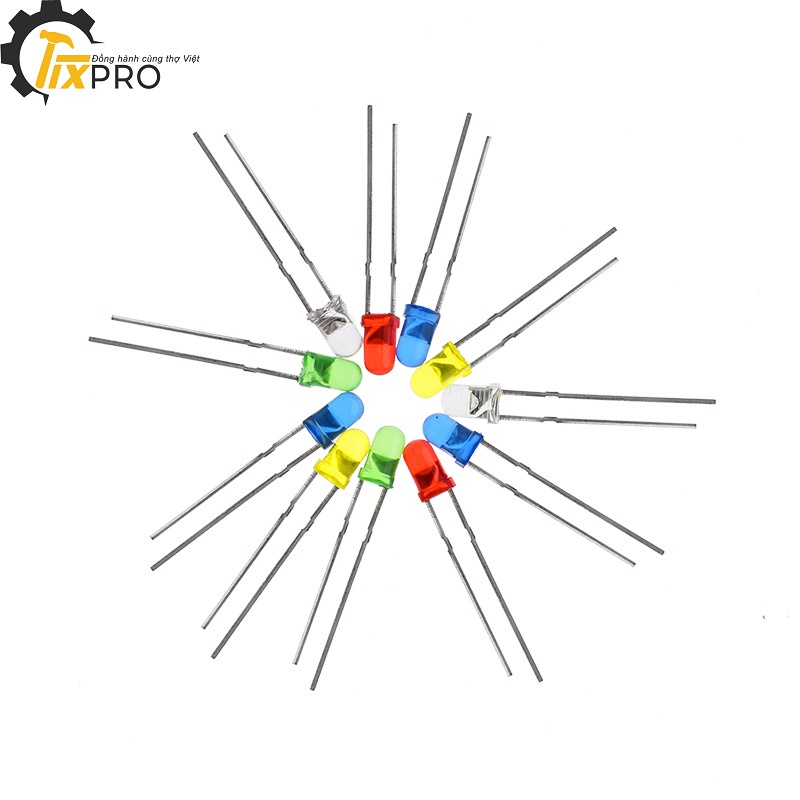 Combo led 3mm+5mm 300 chiếc 5 màu, 3mm 40chiếc/màu, 5mm 20chiếc/màu