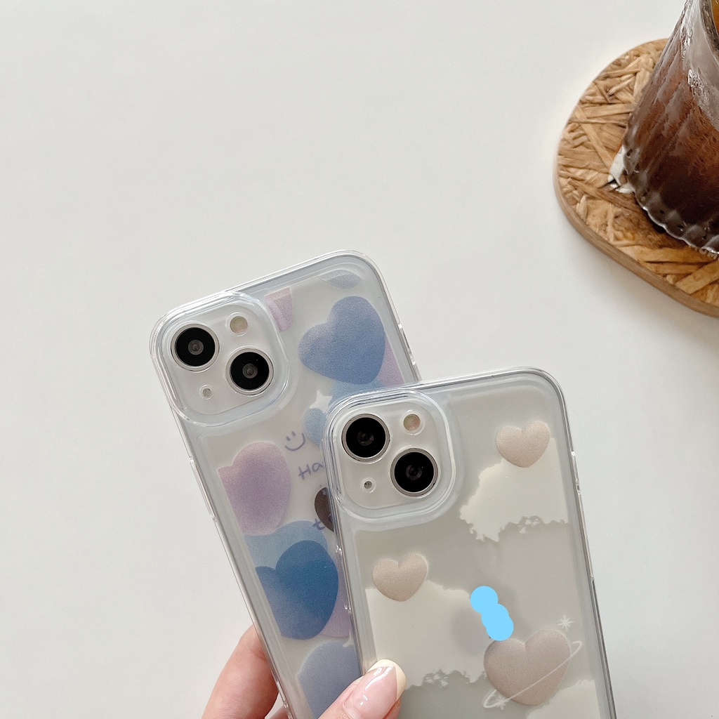 Ốp Điện Thoại Trong Suốt Chống Sốc In Họa Tiết Trái Tim Màu Tím Thời Trang