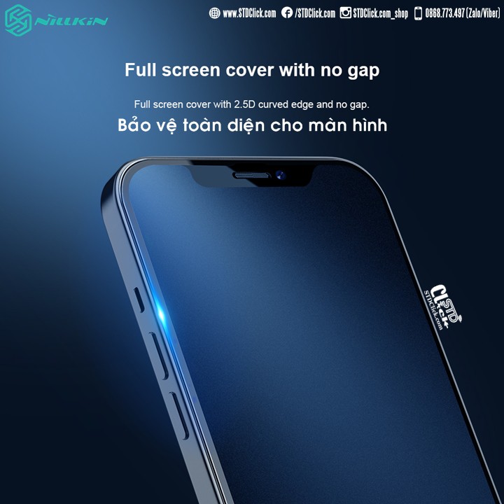KÍNH CƯỜNG LỰC IPHONE 12 PRO MAX NILLKIN CHỐNG VÂN TAY FOGMIRROR 2.5D CHÍNH HÃNG