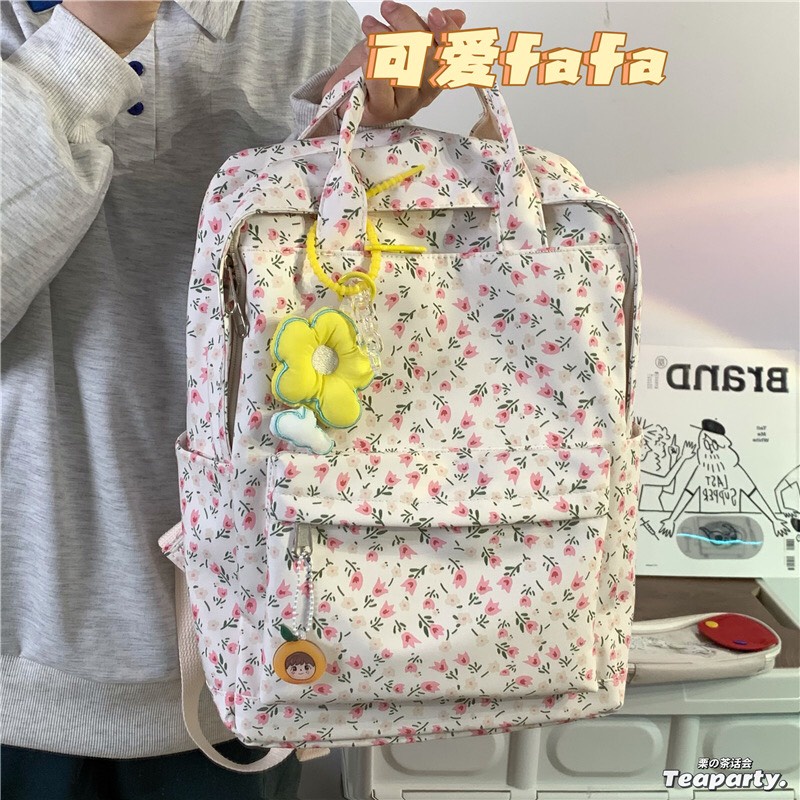 Balo hoa nhí vuông cặp sách đi học đựng vừa laptop 14inch siêu xinh nữ tính order 2 tuần Trang Xuka