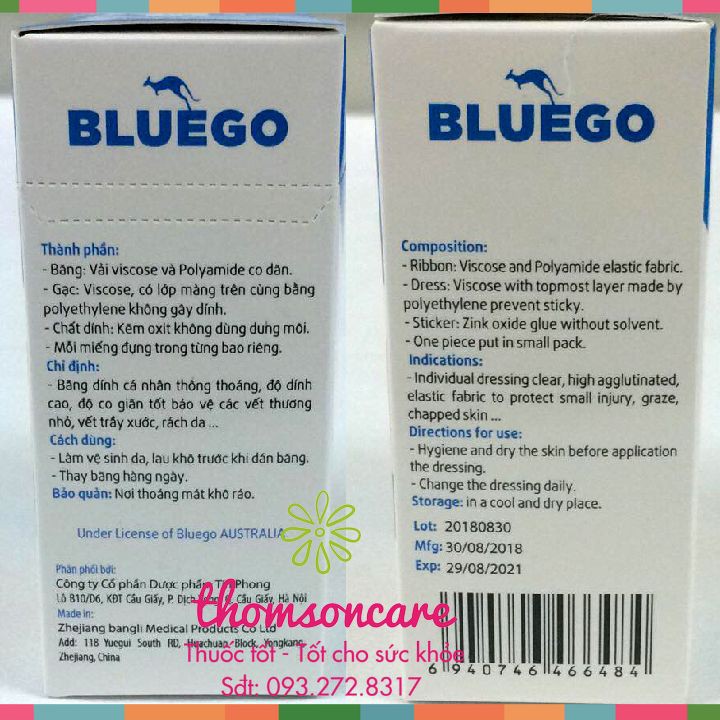 Băng vết thương cá nhân Bluego - Băng y tế tiện dụng, sơ cứu vết thương nhỏ đứt tay, trầy xước, mụn nhọt, rách da