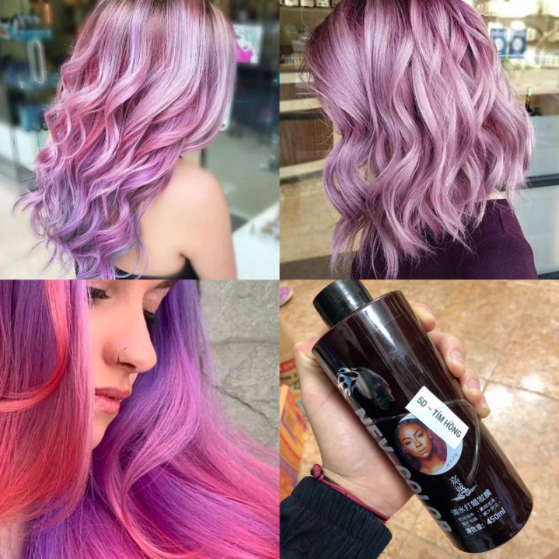 Nhuộm tóc màu tím hồng bằng màu phủ bóng 450ml Nev-Color