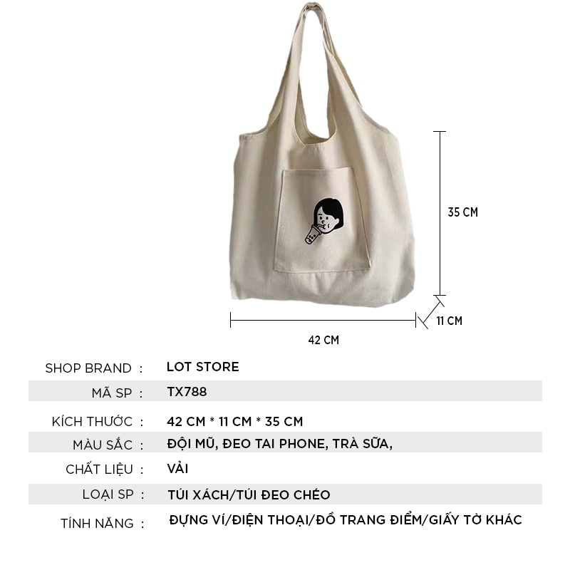 Túi tote vải canvas đeo chéo đi học giá rẻ LOTSTORE TX788