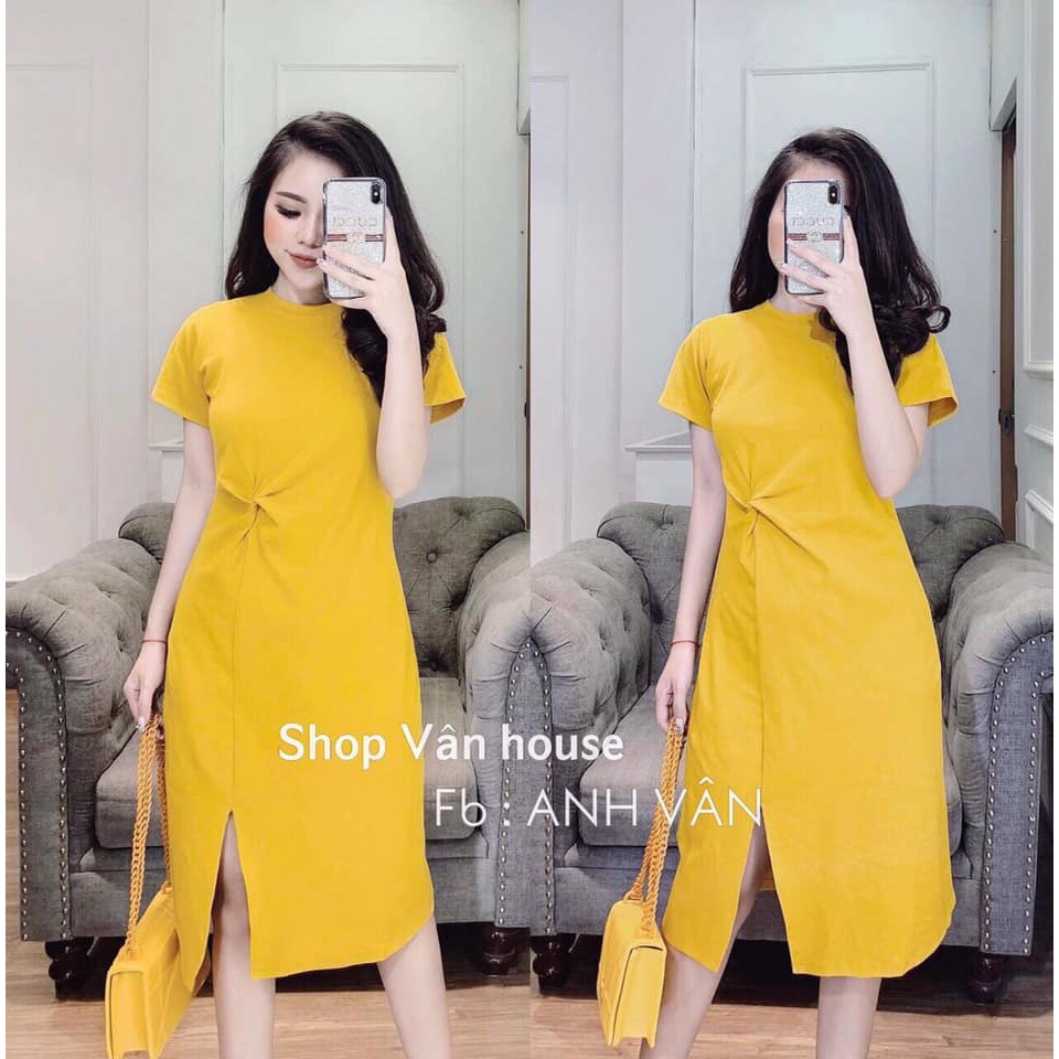 [ Mã FAMAYWA2 giảm 10K đơn 50K] váy suông trơn xoắn eo xẻ tà chất cotton | BigBuy360 - bigbuy360.vn