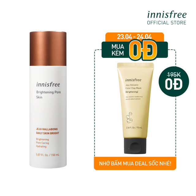 [Mã FMCGMALL -8% đơn 250K] Nước cân bằng dưỡng sáng da 3 trong 1 innisfree Brightening Pore Skin 150ML