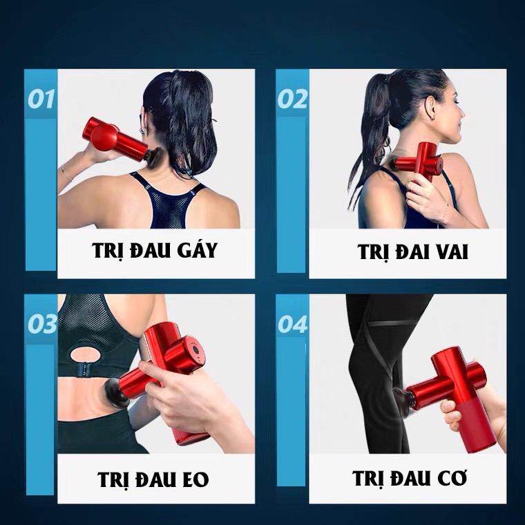 ✨BH 1 NĂM✨Súng massage cầm tay mini DIHUA - với 4 đầu massage, 4 mức độ rung mạnh mẽ, thiết kế nhỏ gọn tiện lợi