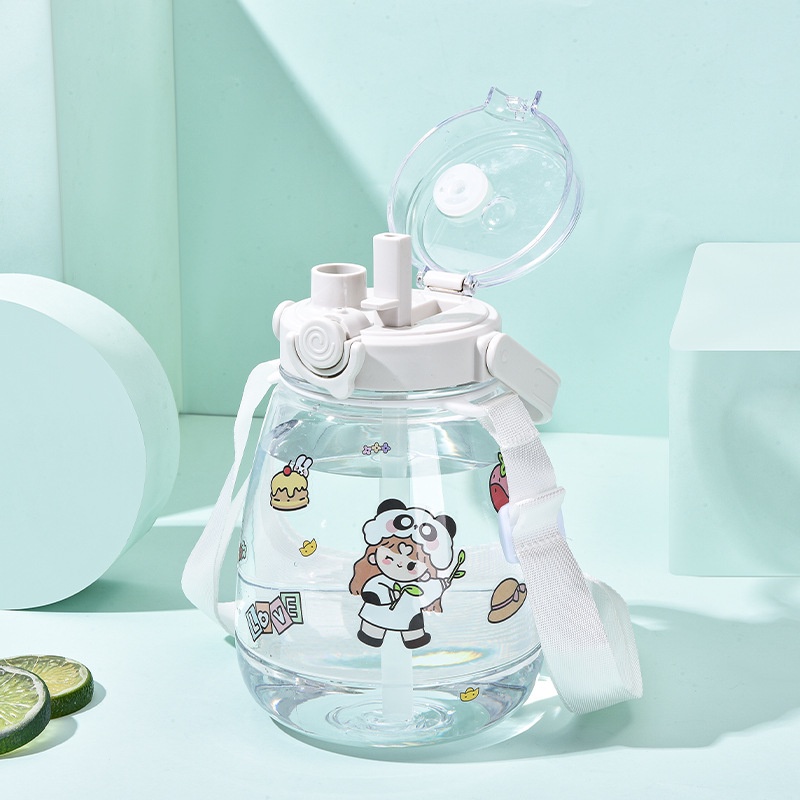 Bình nước cho bé đi học có ống hút cute gái M-SB07