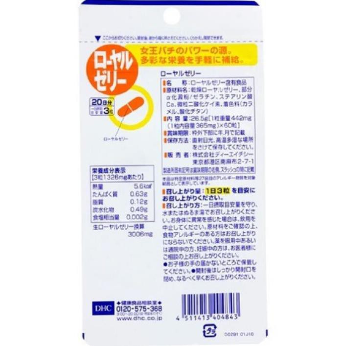 Viên uống Sữa ong chúa Royal jelly Nhật bản nô địa 20 ngày