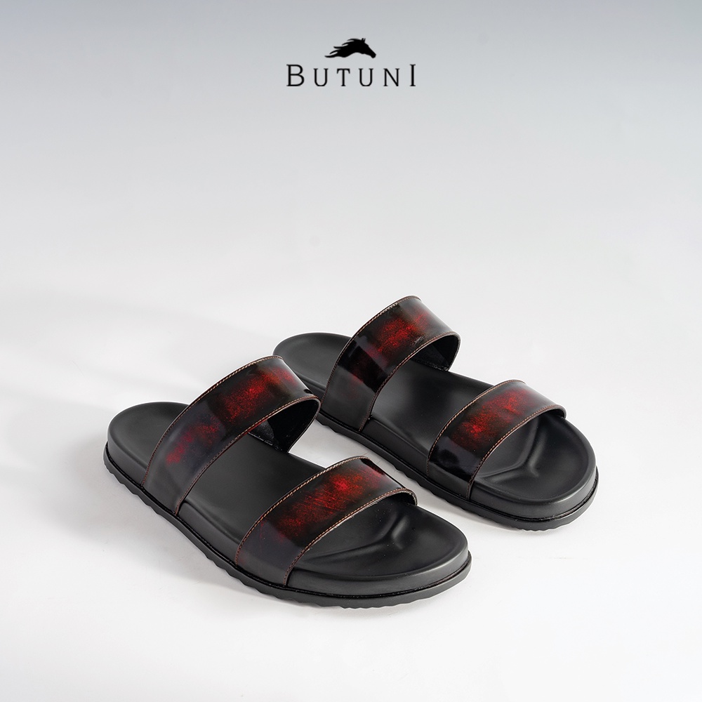 Dép hai quai ngang da thật Butuni Lava Slippers - Đỏ