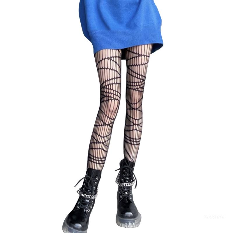 Quần tất lưới họa tiết kẻ sọc thời trang phong cách Gothic cho nữ