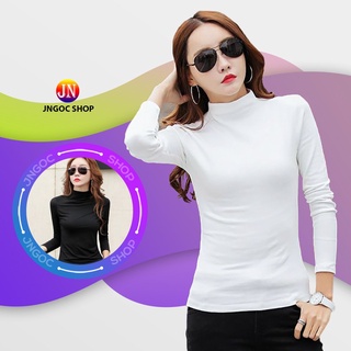 Áo giữ nhiệt nữ chất cotton cổ cao ba phân. Áo thun tay dài nữ dáng ôm