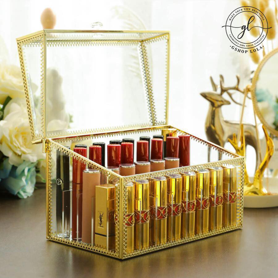 Hộp son 15, 24, 40 ô thủy tinh viền golden sang chảnh