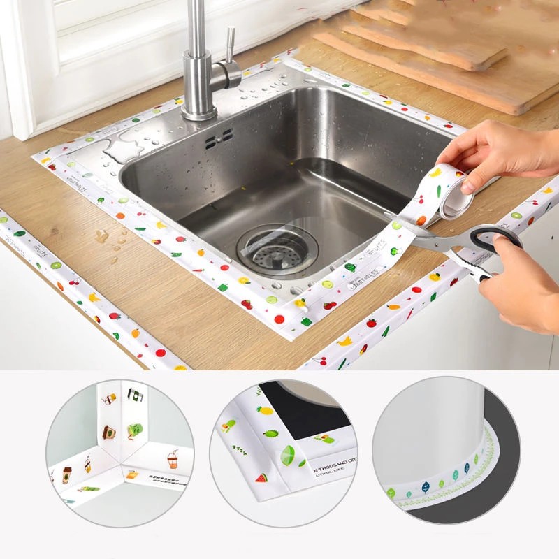 Sẵn hàng Cuộn Băng Dính Dán Viền Bồn Rửa Chén Chống ThấmRon keo băng dán cạnh góc bếp lavabo tường nhà trang trí