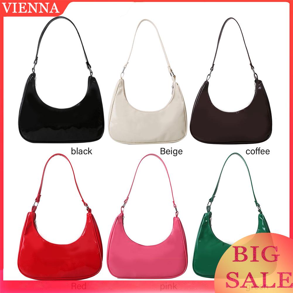 Túi xách da bóng màu trơn thiết kế đơn giản cho phái nữ