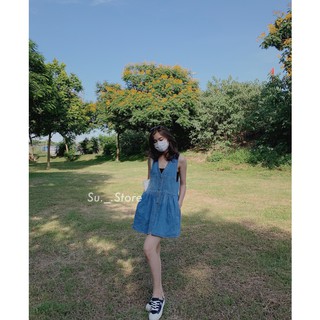 Váy yếm jeans cúc dọc dáng xòe V539 SUSTORE