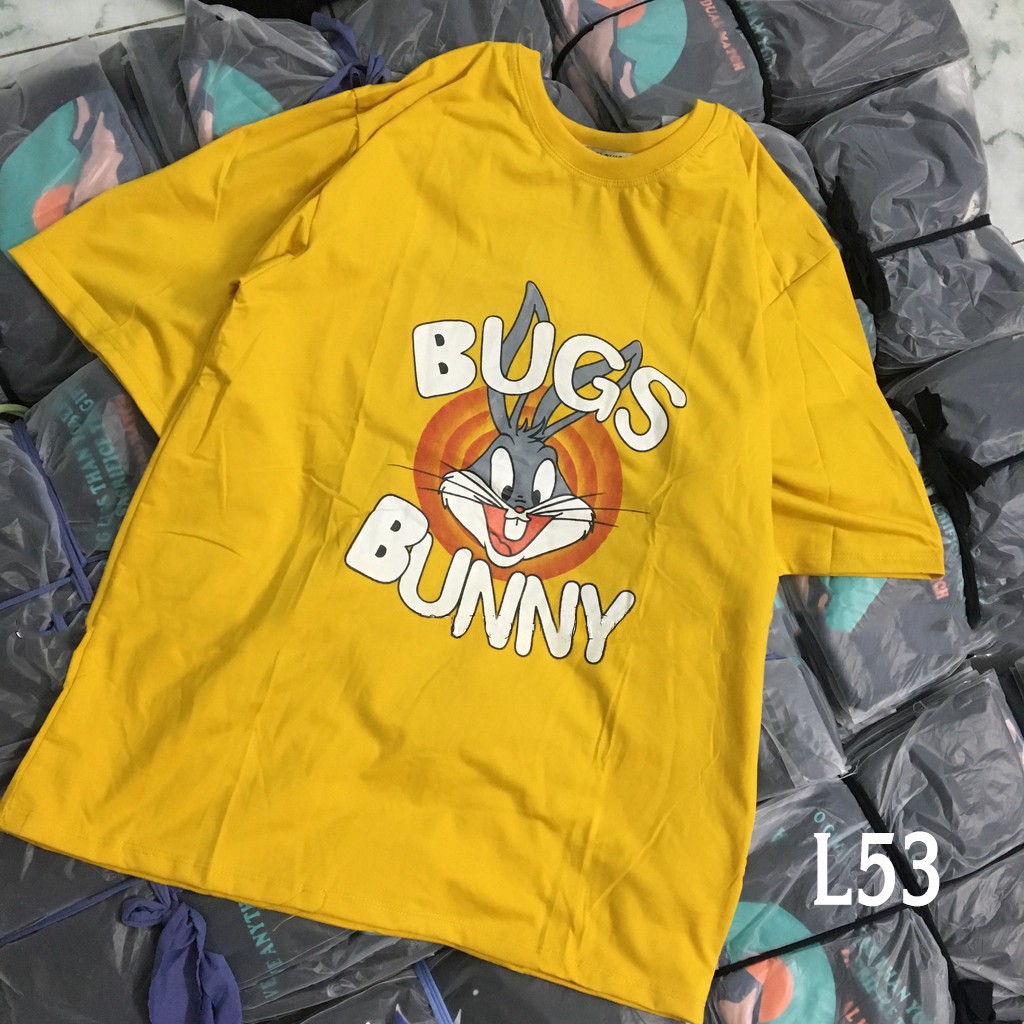 Áo thun 𝑭𝒓𝒆𝒆𝒔𝒉𝒊𝒑 Áo phông form rộng dáng Unisex L53, mặc lớp, nhóm, cặp in hình THỎ BUG BUNNY màu vàng.