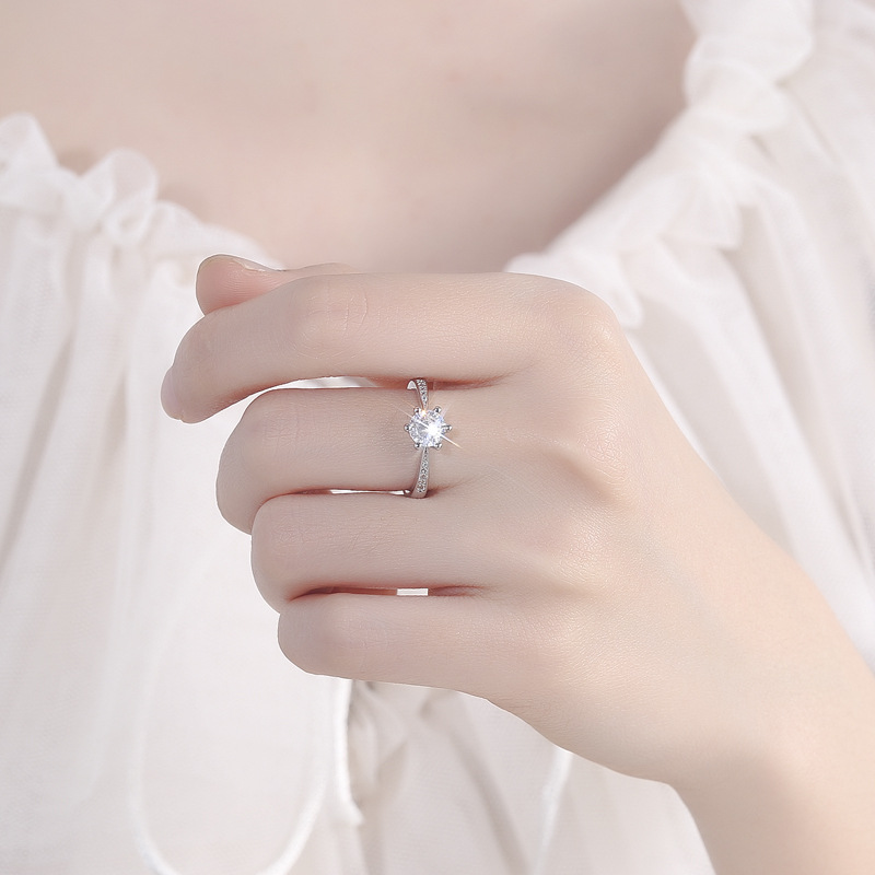 Nhẫn Mạ Vàng Hồng / Bạc 925 swarovski Đính Kim Cương Giả Có Thể Điều Chỉnh Kích Cỡ