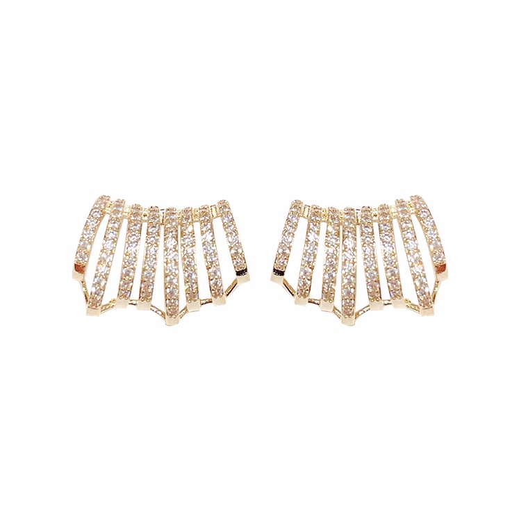 Khuyên tai mạ bạc 925 hình chữ C đính đá thời trang Hàn Quốc