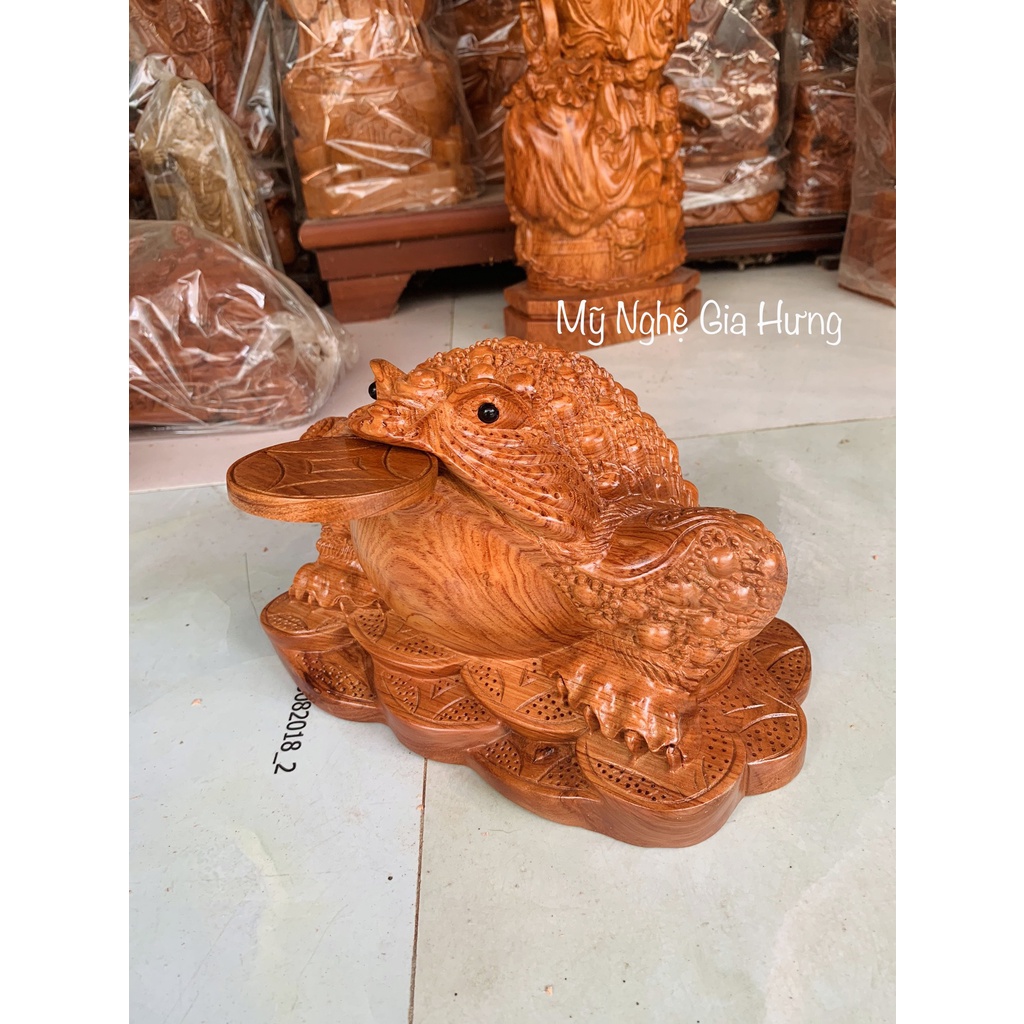Cóc, Thiềm Thừ Ngậm Tiền Triêu Tài Hút Lộc, Gỗ Hương Đá, KT: ngang30x21x18