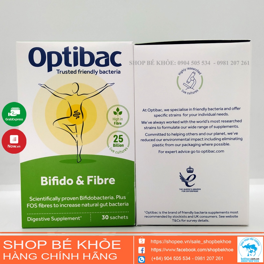 Men Optibac xanh hỗ trợ táo bón - Men vi sinh Optibac Probiotics 30 gói