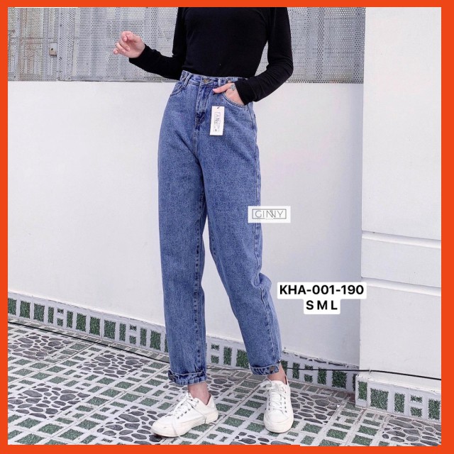 Quần Jean Baggy KHA-001 GINNY | Quần Baggy Jean Cạp Cao | Vải Wash Xịn | Quần Jean Nữ Đẹp