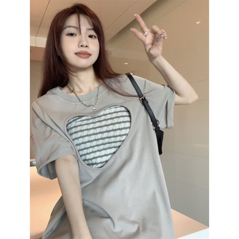 Áo Thun Nữ Ngắn Tay In Hình Trái Tim Phong Cách Mới