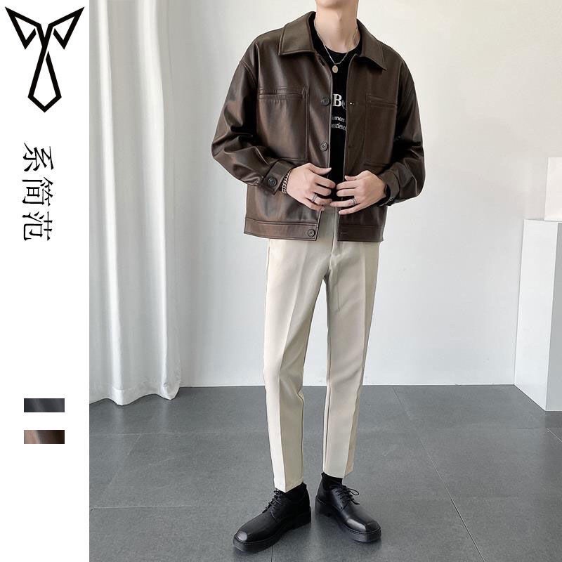 Áo khoác da dáng đứng unisex