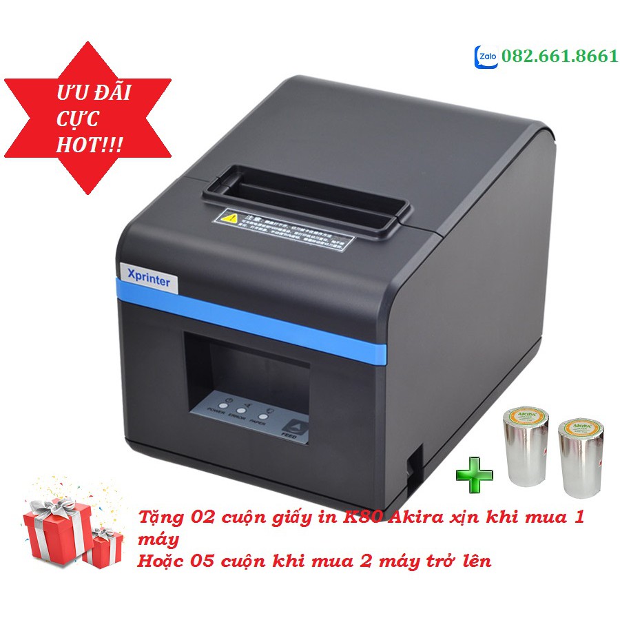 [TẶNG 02 CUỘN GIẤY IN K80] Máy in hóa đơn nhiệt khổ K80 Xprinter XP-N160ii + 2 cuộn giấy in K80