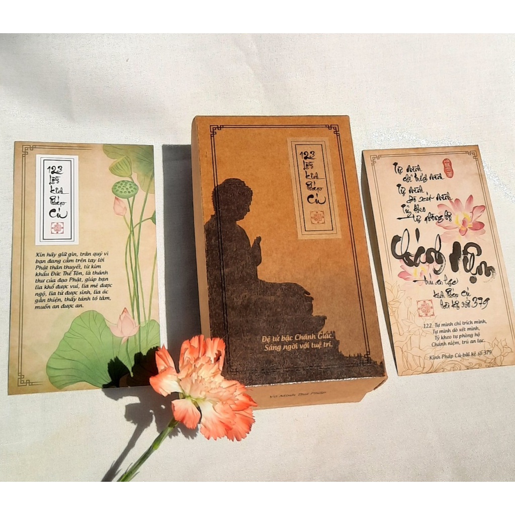 Bộ bài thư pháp 123 LỜI KINH PHÁP CÚ | 123 lá | 7cm x 13cm | Lá duyên